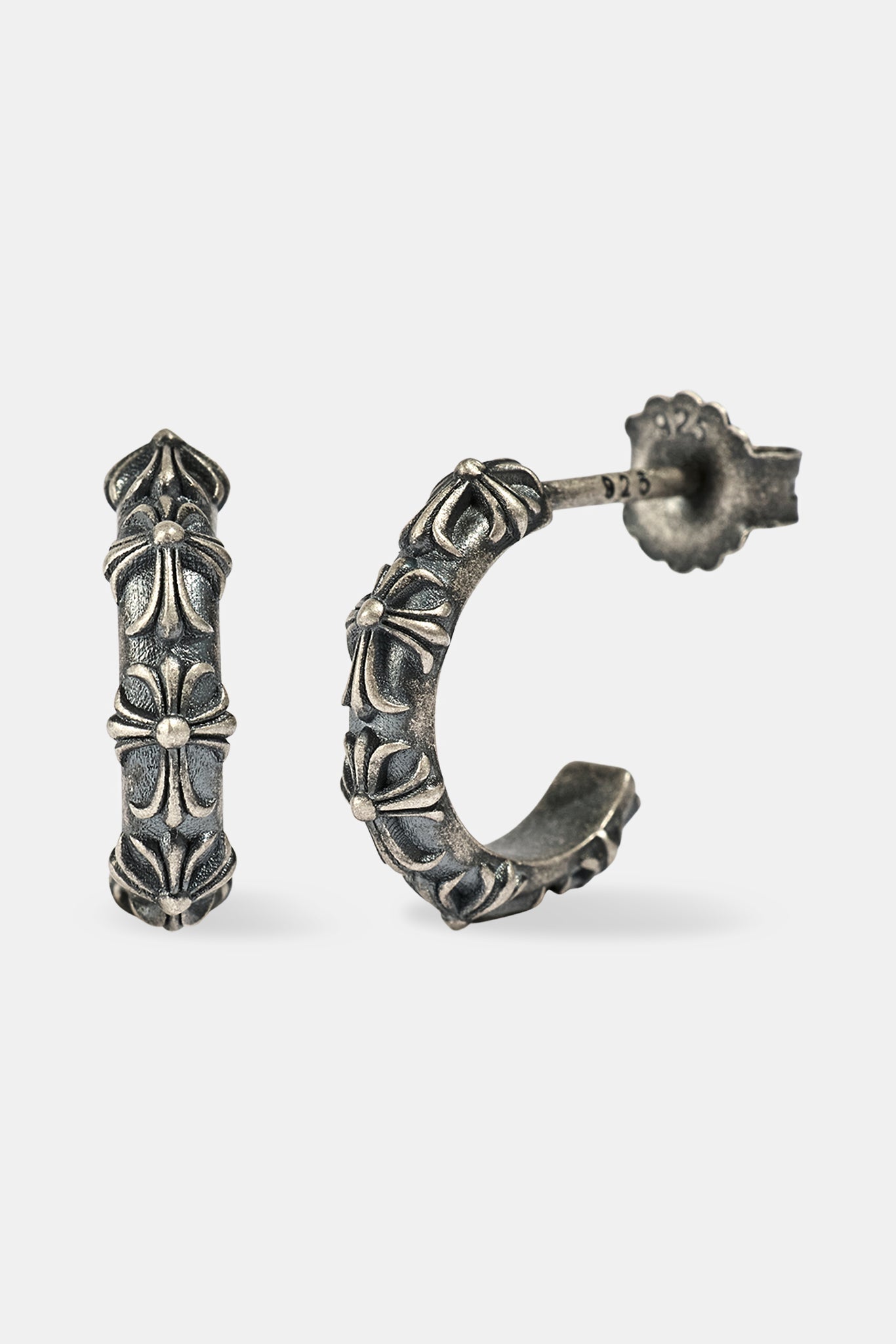 Multi Cross Oxidised Hoop Earrings - 10mm - White